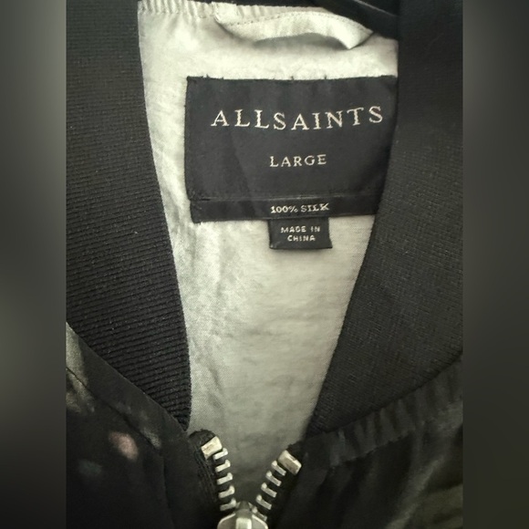 All Saints Harlow Neluwa Tropical Print 100% Silk Bomber Jacket Size L - Picture 3 of 6